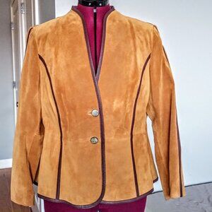 Tesori Cinnamon Suede Brown Leather Trim Jacket